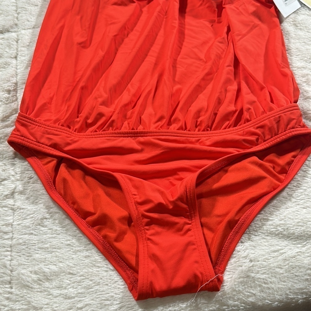MICHAEL KORS Red Orange Blouson Full Coverage Tie Halter One Piece Swimsuit 10 - Picture 6 of 12